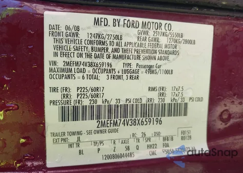 2008 Mercury Grand Marquis Gs from USA, damaged, VIN 2MEFM74V38X659196